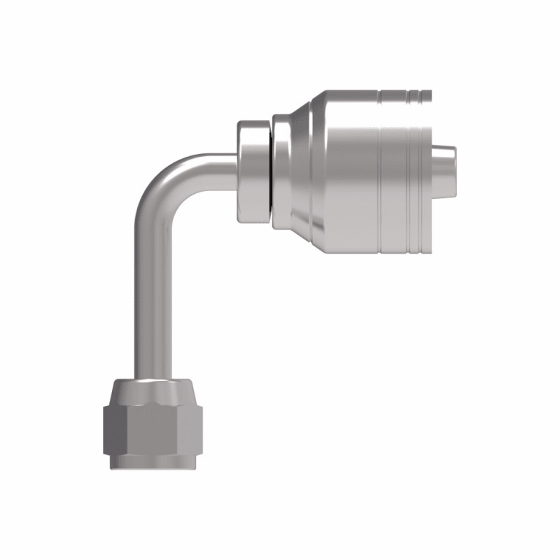 Raccord pivotant (swivel) 3/8 boyau X 3/8 F-SAE45 90 deg long tube (pour boyaux H280, H290, H039, EC215)