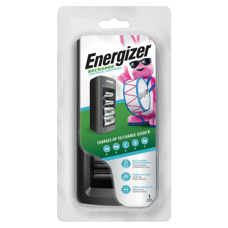 Chargeur universel Energizer® pour 4 piles AA, AAA, C, D ou 9V NiMH