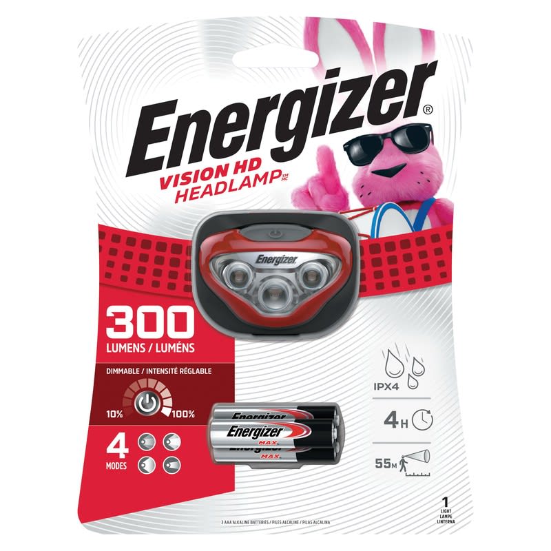 Lampe frontale Energizer® Vision HD à DEL 300 lumens 3 piles AAA incluses