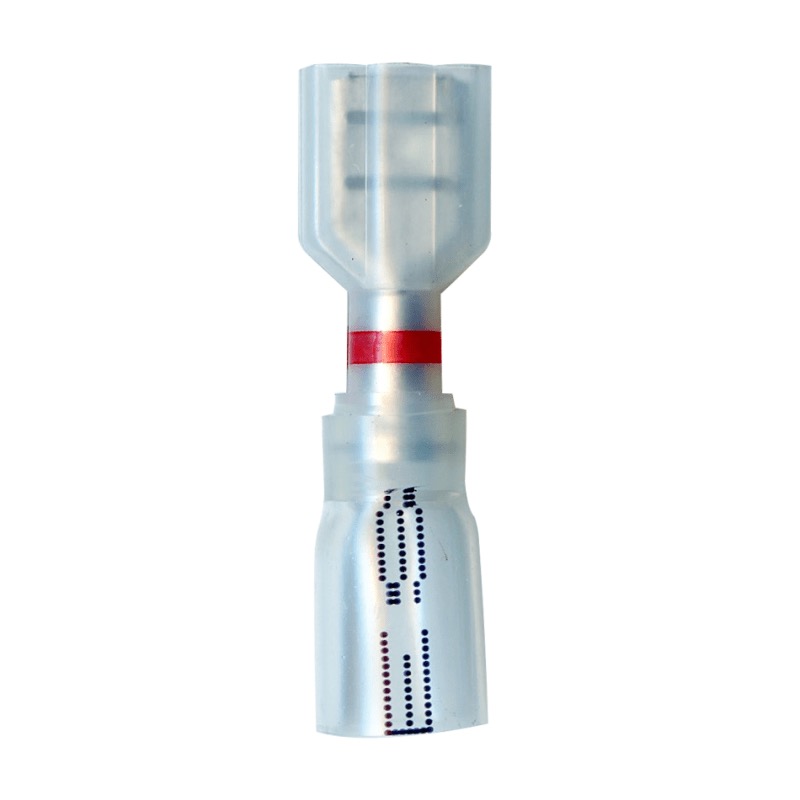 Fully insulated Crystal Clear crimp and seal female quick disconnect terminal 22-18 GA X 0.250 transparent