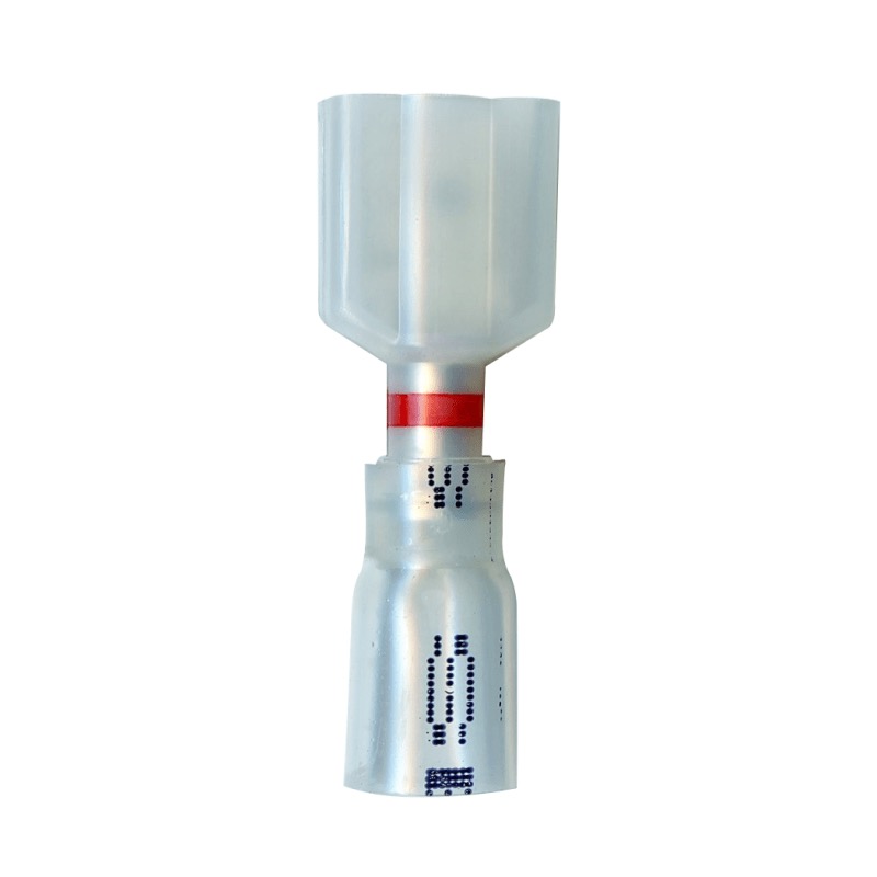 Fully insulated Crystal Clear crimp and seal male quick disconnect terminal 22-18 GA X 0.250 transparent