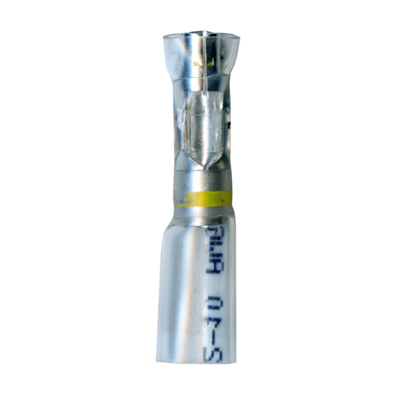 Fully insulated Crystal Clear crimp and seal female bullet terminal 12-10 GA X 0.157 transparent