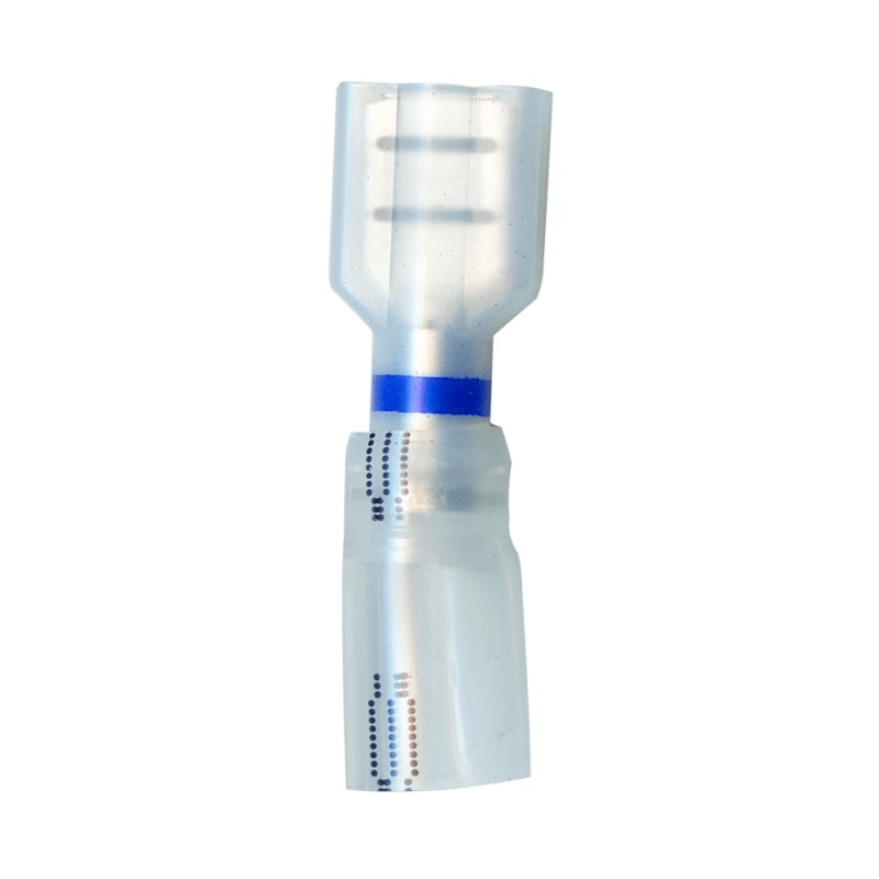 Fully insulated Crystal Clear crimp and seal female quick disconnect terminal 16-14 GA X 0.250 transparent