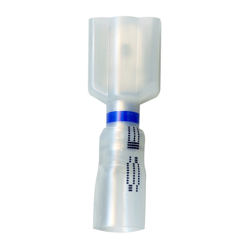 Fully insulated Crystal Clear crimp and seal male quick disconnect terminal 16-14 GA X 0.250 transparent