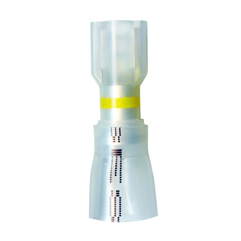 Fully insulated Crystal Clear crimp and seal female quick disconnect terminal 12-10 GA X 0.250 transparent