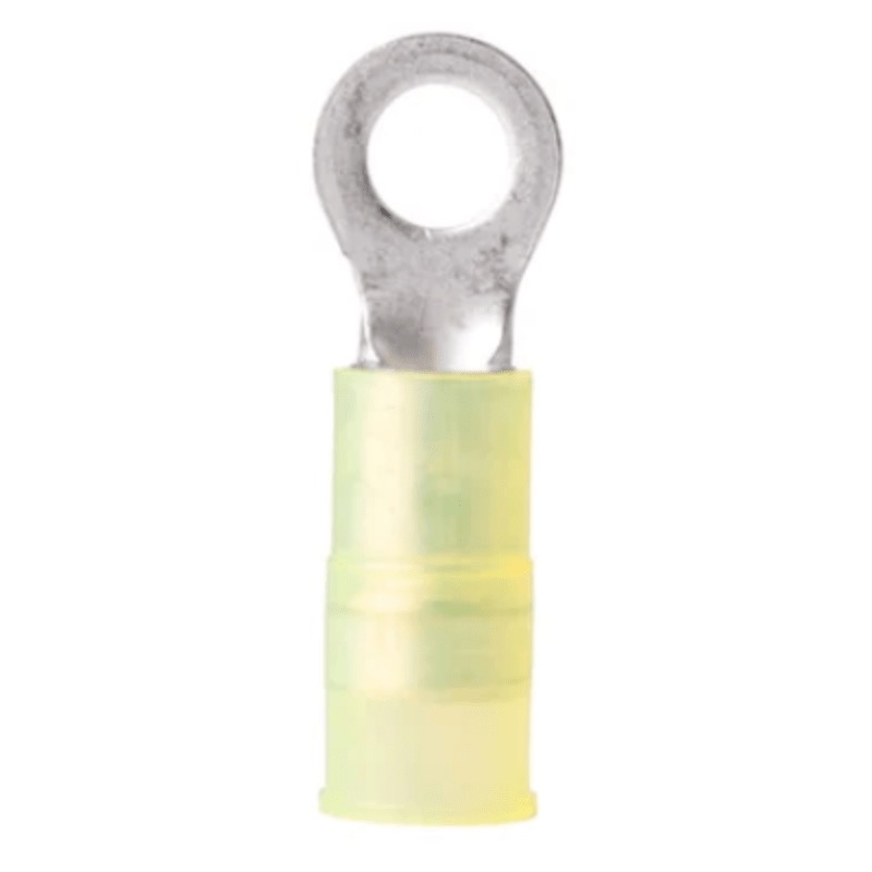 Nylon insulated anti-vibration ring terminal 12-10 GA X #6 yellow