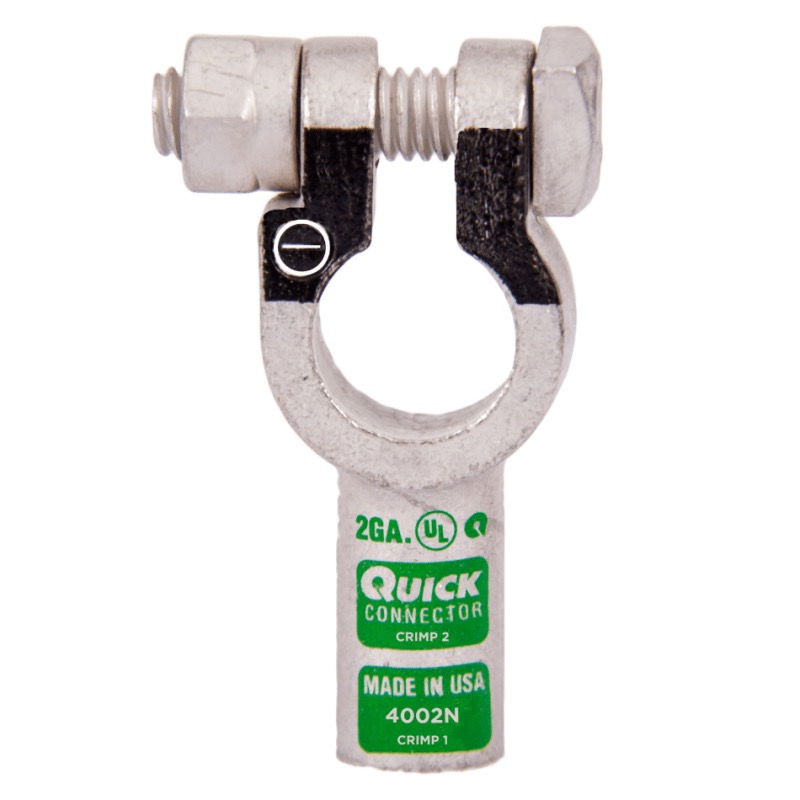 Quick® post battery straight HD terminal 2 GA negative green tin plated copper