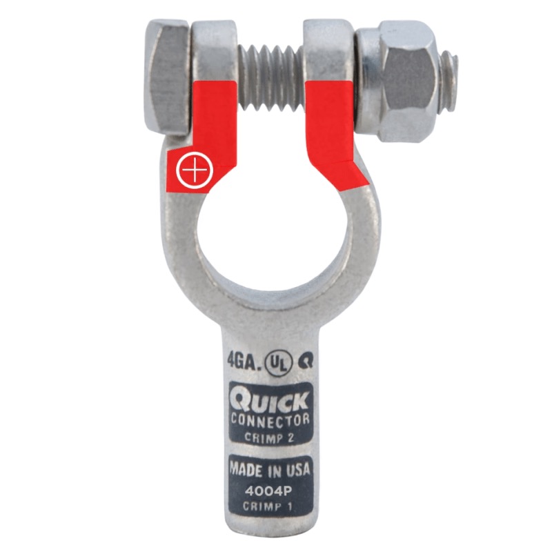 Quick® post battery straight HD terminal 4 GA positive grey tin plated copper