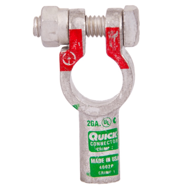 Quick® post battery straight HD terminal 2 GA positive green tin plated copper