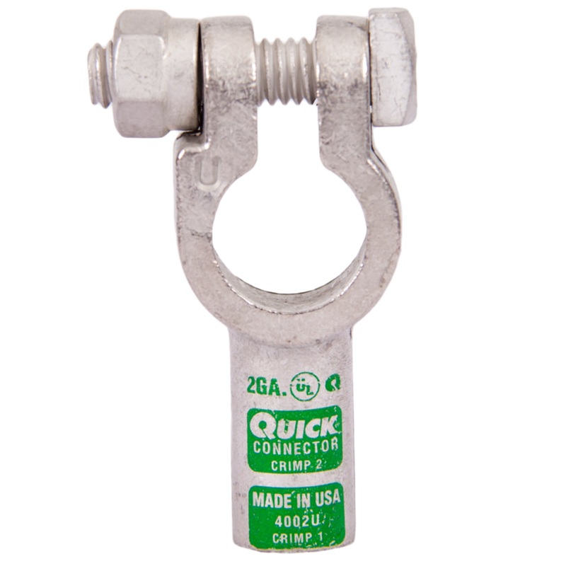 Quick® post battery straight HD terminal 2 GA universal green tin plated copper