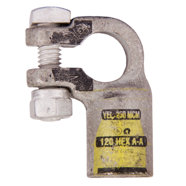 Coude droit robuste Quick® pour batterie à bornes standards 250 MCM négatif jaune en cuivre étamé
