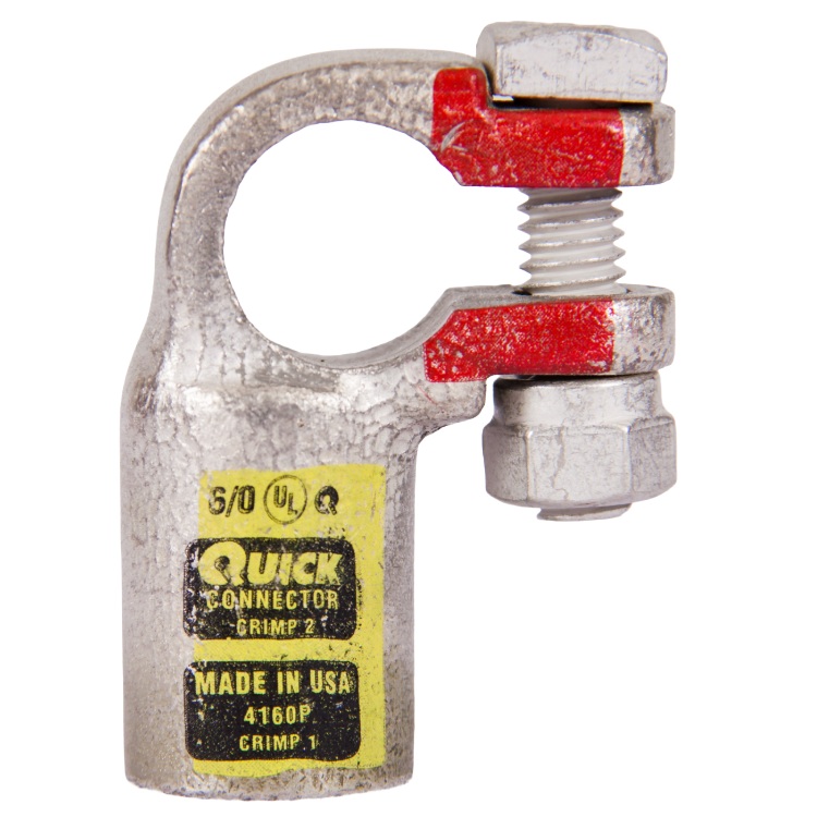 Coude droit robuste Quick® pour batterie à bornes standards 250 MCM positif jaune en cuivre étamé