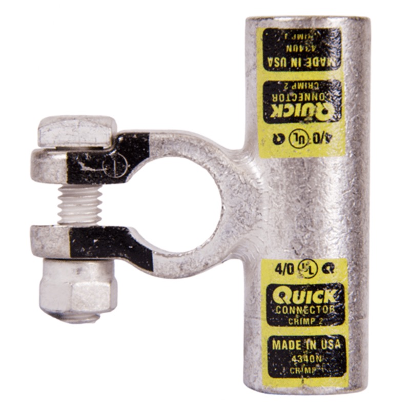 Quick® post battery HD flag connector 4/0 GA negative yellow tin plated copper