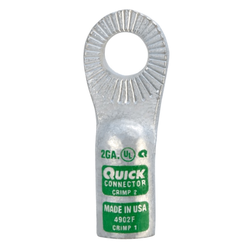 Quick® stud battery straight locking HD lug 2 GA X 3/8 green tin plated copper