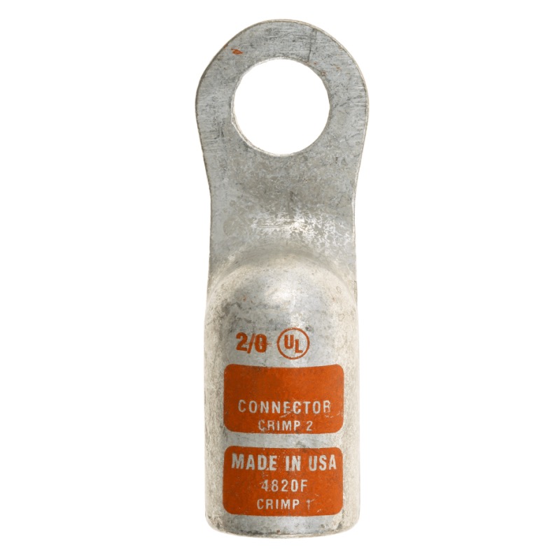 Quick® stud battery straight HD lug 2/0 GA X 3/8 orange tin plated copper