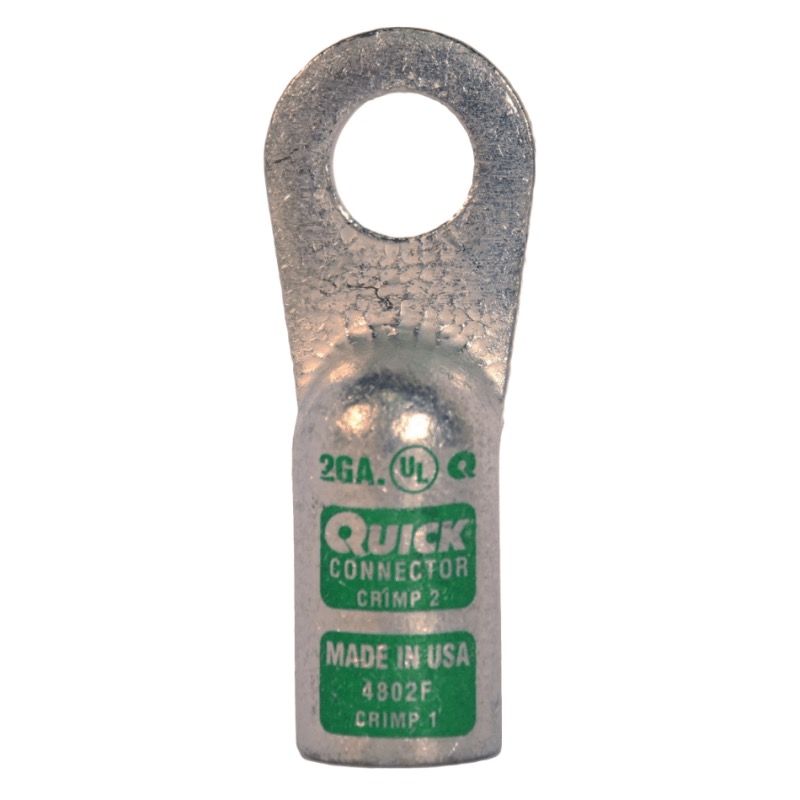 Quick® stud battery straight HD lug 2 GA X 1/2 green tin plated copper