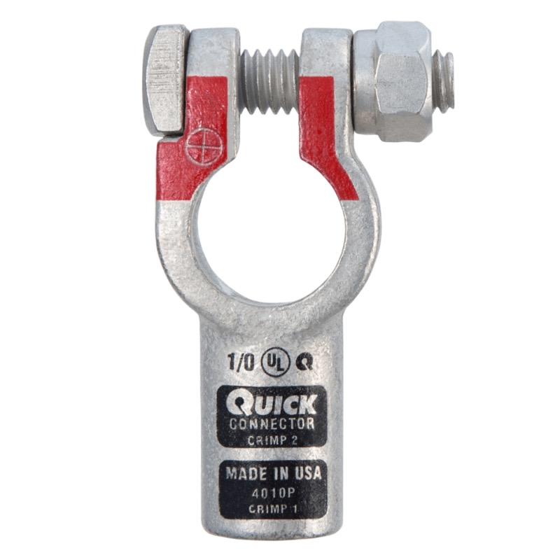 Quick® post battery straight HD terminal 1/0 GA positive black tin plated copper