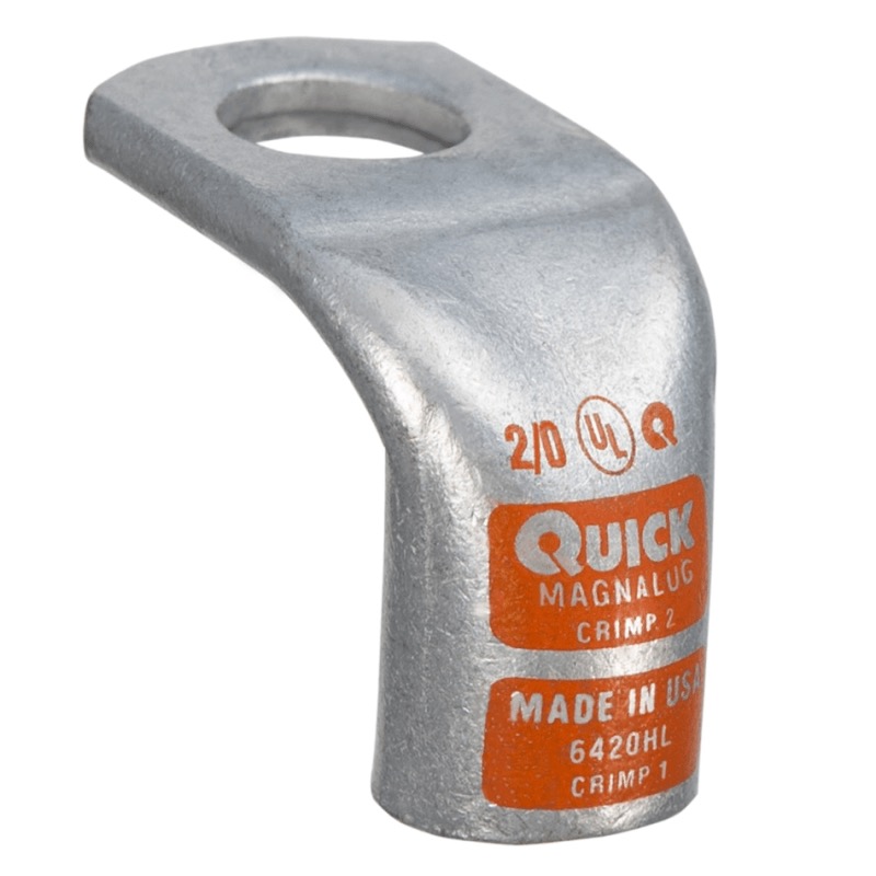Coude 90° extra robuste MagnaLug® pour batterie à bornes filetées 2/0 GA X 1/2 orange en cuivre étamé