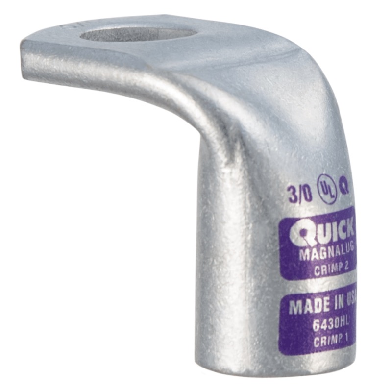 Coude 90° extra robuste MagnaLug® pour batterie à bornes filetées 3/0 GA X 3/8 pourpre en cuivre étamé