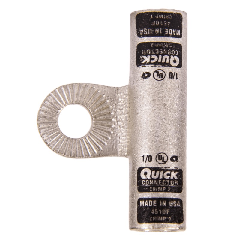 Quick® stud battery locking HD flag connector 1/0 GA X 3/8 black tin plated copper