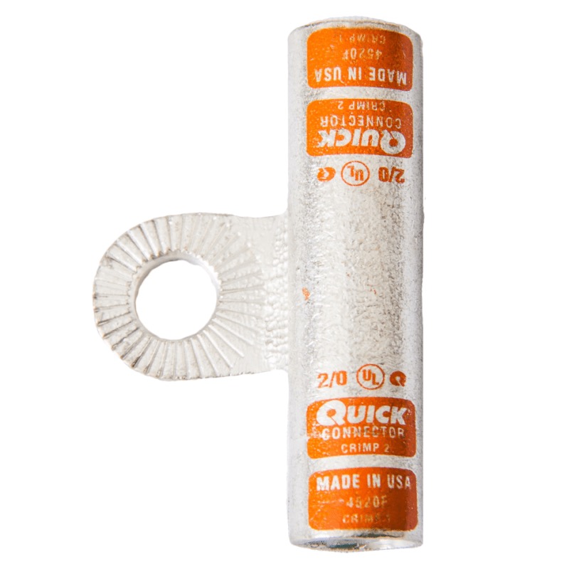 Quick® stud battery locking HD flag connector 2/0 GA X 3/8 orange tin plated copper