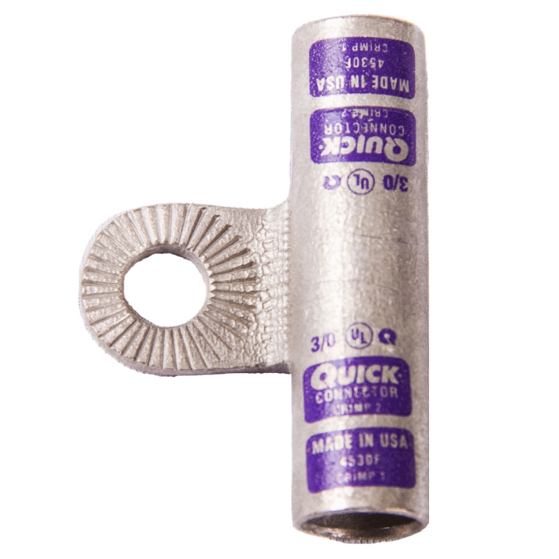 Quick® stud battery locking HD flag connector 3/0 GA X 3/8 purple tin plated copper