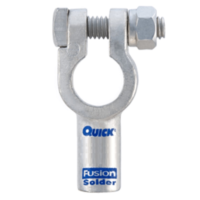 Fusion® post battery straight terminal with preloaded barrel 6-4 GA negative grey tin plated copper