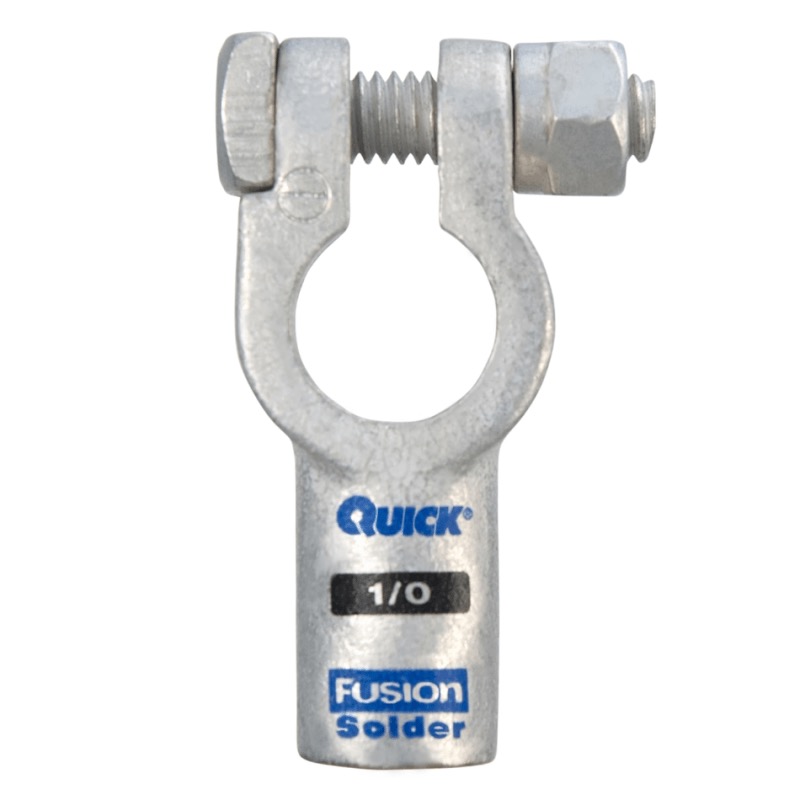 Fusion® post battery straight terminal with preloaded barrel 1/0 GA negative black tin plated copper