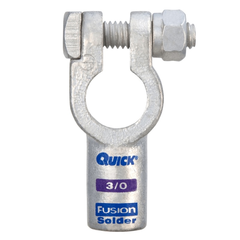 Fusion® post battery straight terminal with preloaded barrel 3/0 GA negative purple tin plated copper