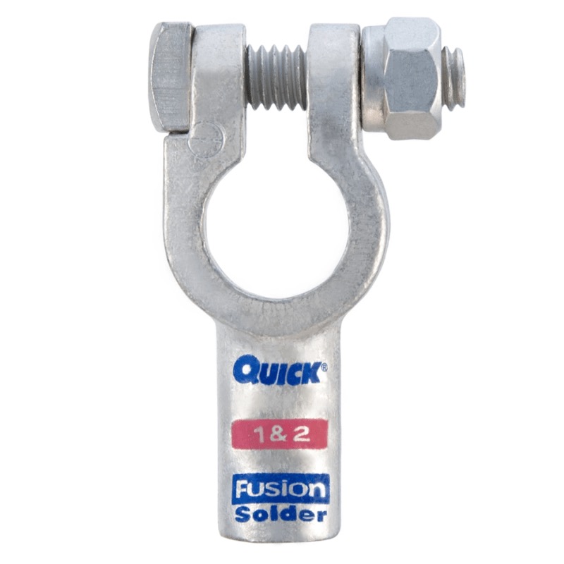 Fusion® post battery straight terminal with preloaded barrel 2-1 GA negative pink tin plated copper