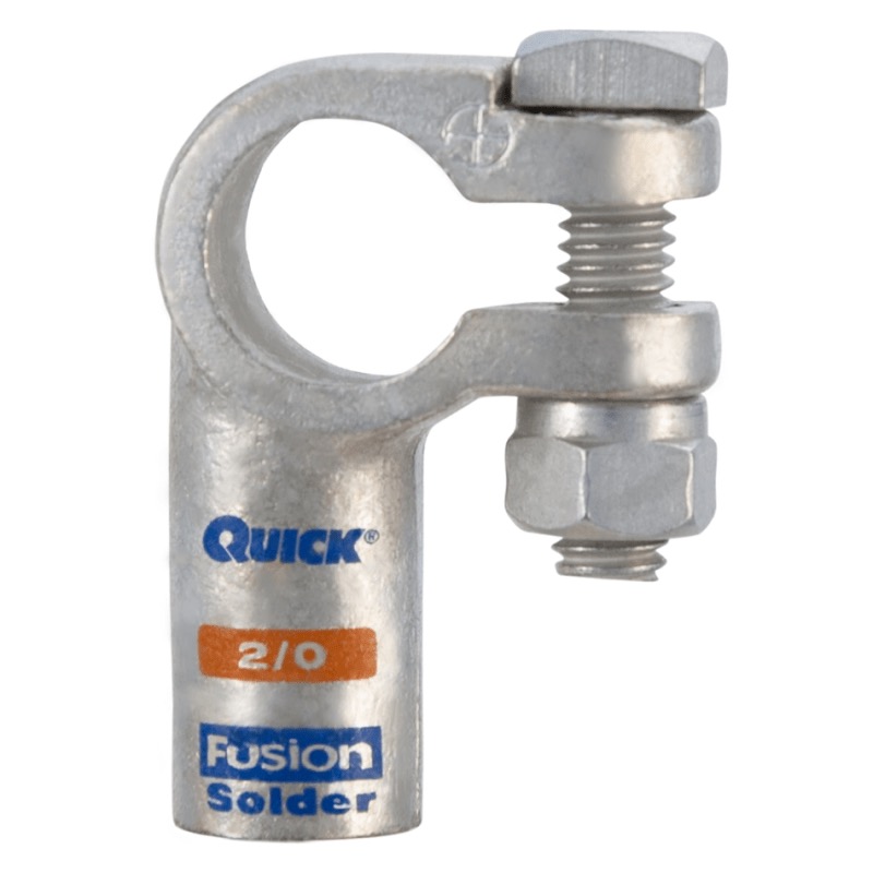 Coude droit Fusion® à baril préchargé pour batterie à bornes standards 2/0 GA positif orange en cuivre étamé