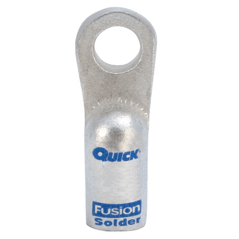 Fusion® stud battery straight lug with preloaded barrel 6-4 GA X 3/8 grey tin plated copper