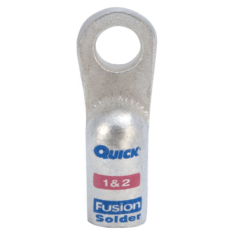 Fusion® stud battery straight lug with preloaded barrel 2-1 GA X 3/8 pink tin plated copper