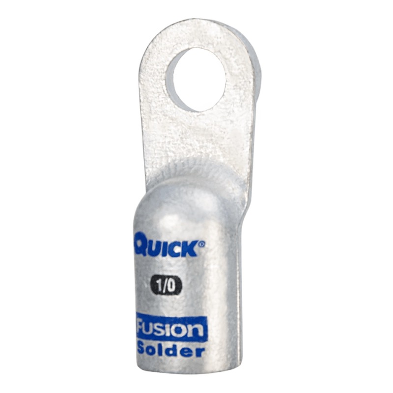 Fusion® stud battery straight lug with preloaded barrel 1/0 GA X 3/8 black tin plated copper