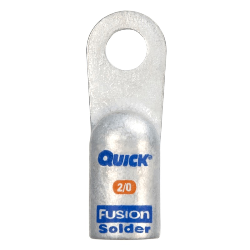 Fusion® stud battery straight lug with preloaded barrel 2/0 GA X 3/8 orange tin plated copper