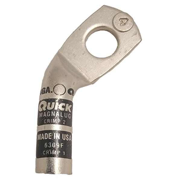 Coude droit extra robuste MagnaLug® pour batterie à bornes filetées 4 GA X 3/8 gris en cuivre étamé