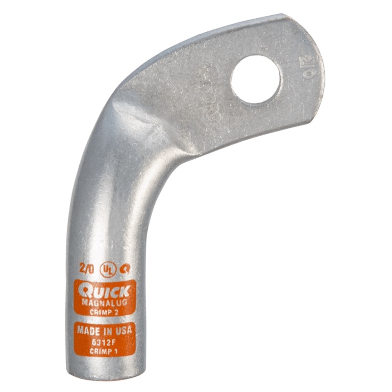 Coude droit extra robuste MagnaLug® pour batterie à bornes filetées 2/0 GA X 3/8 orange en cuivre étamé