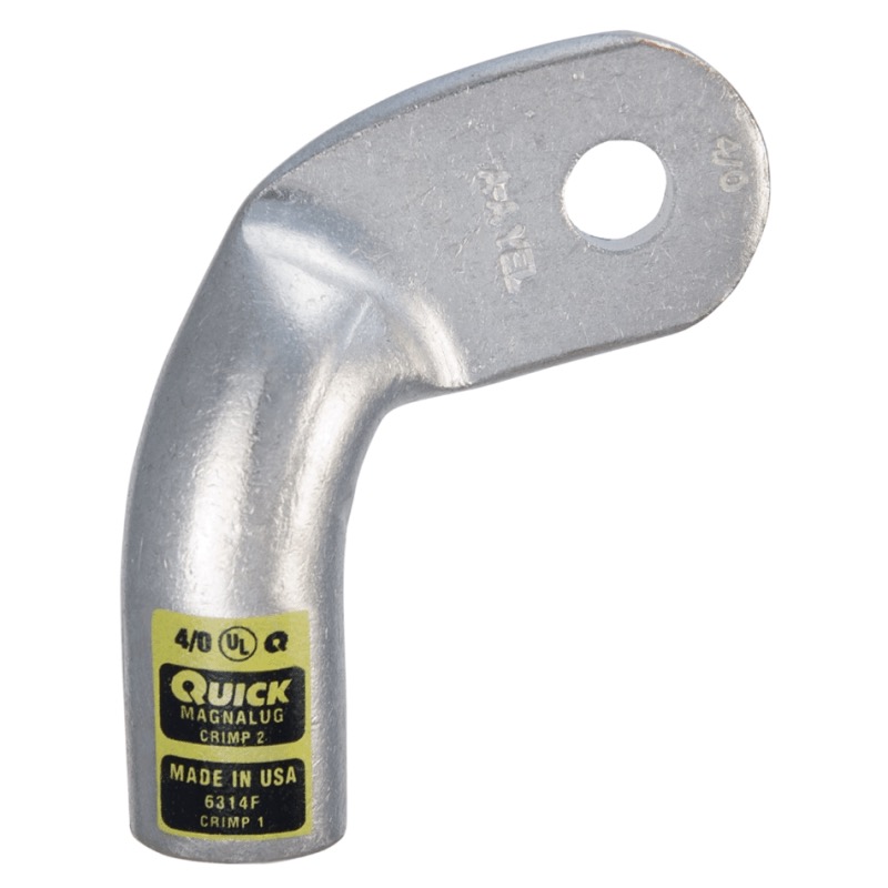 Coude droit extra robuste MagnaLug® pour batterie à bornes filetées 4/0 GA X 3/8 jaune en cuivre étamé