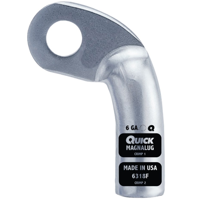 Coude gauche extra robuste MagnaLug® pour batterie à bornes filetées 6 GA X 3/8 gris en cuivre étamé