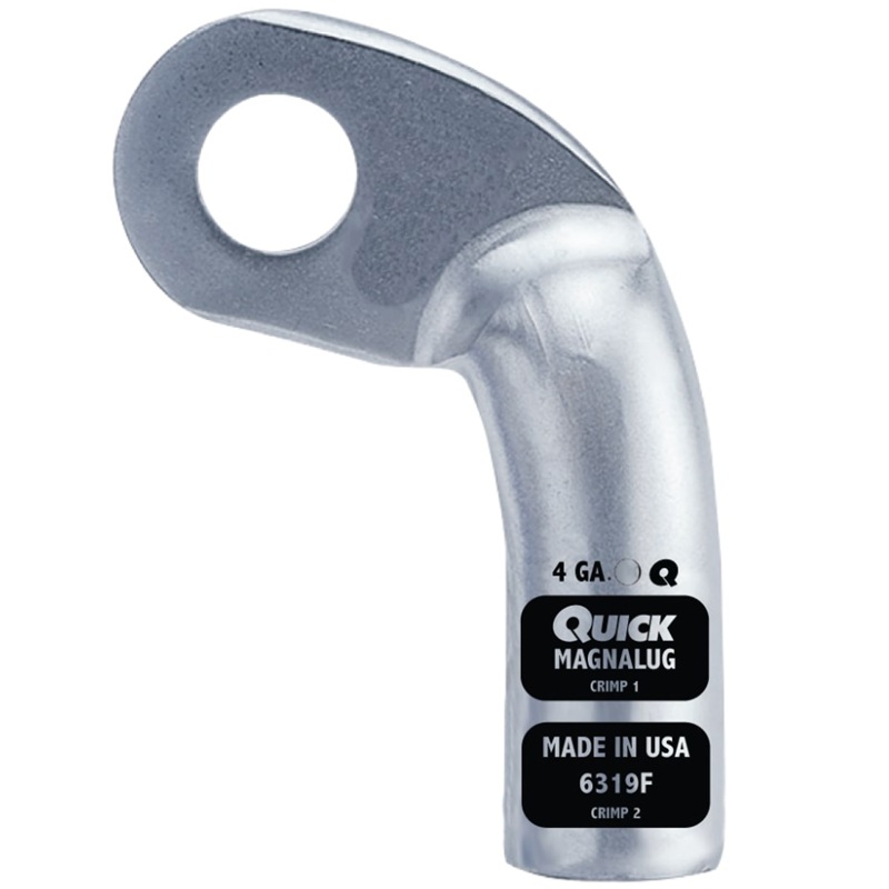 Coude gauche extra robuste MagnaLug® pour batterie à bornes filetées 4 GA X 3/8 gris en cuivre étamé