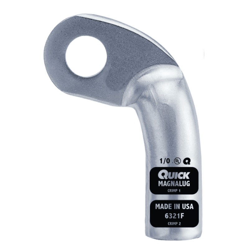 Coude gauche extra robuste MagnaLug® pour batterie à bornes filetées 1/0 GA X 3/8 noir en cuivre étamé