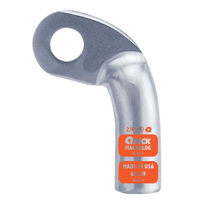 Coude gauche extra robuste MagnaLug® pour batterie à bornes filetées 2/0 GA X 3/8 orange en cuivre étamé