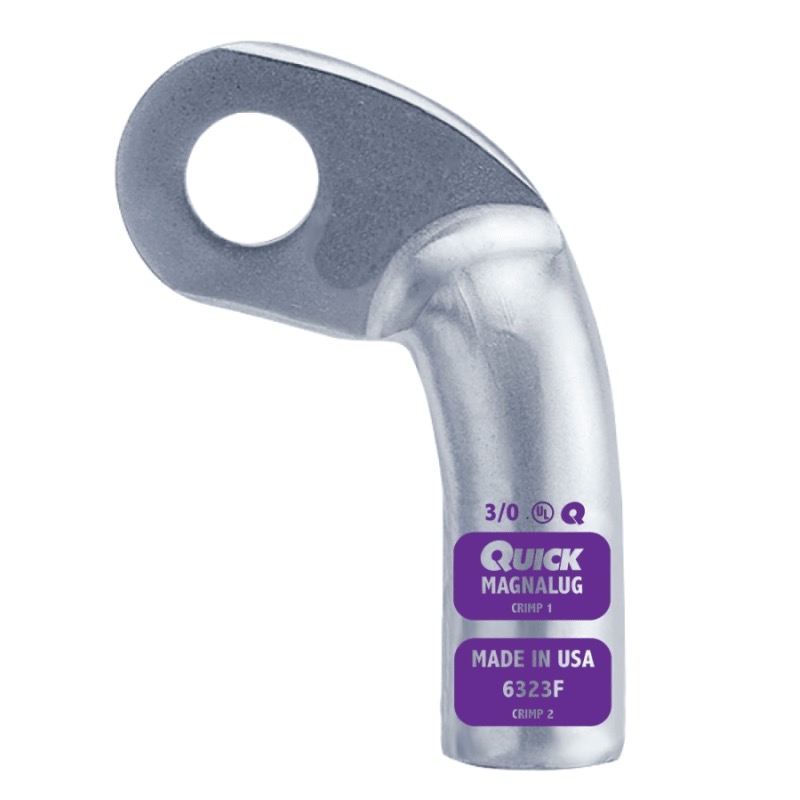 Coude gauche extra robuste MagnaLug® pour batterie à bornes filetées 3/0 GA X 3/8 pourpre en cuivre étamé