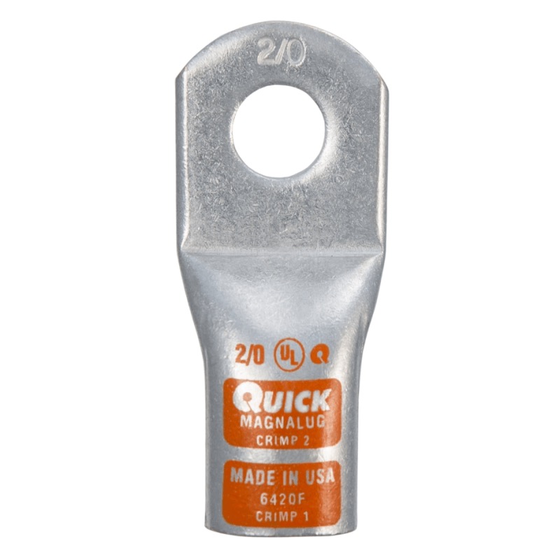 MagnaLug® stud battery straight extra HD lug 2/0 GA X 3/8 orange tin plated copper
