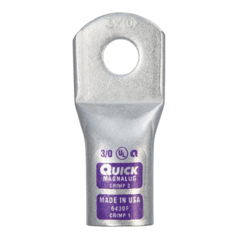 MagnaLug® stud battery straight extra HD lug 3/0 GA X 3/8 purple tin plated copper