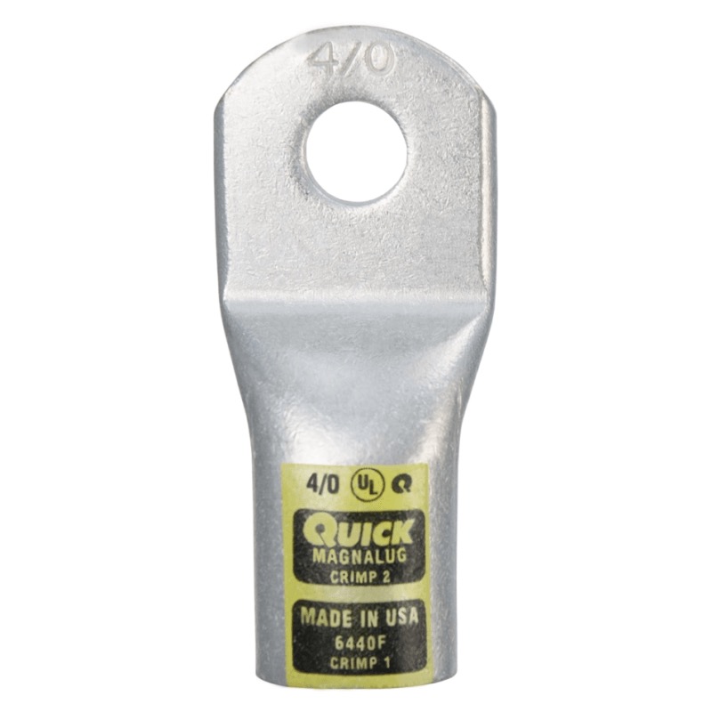 MagnaLug® stud battery straight extra HD lug 4/0 GA X 3/8 yellow tin plated copper