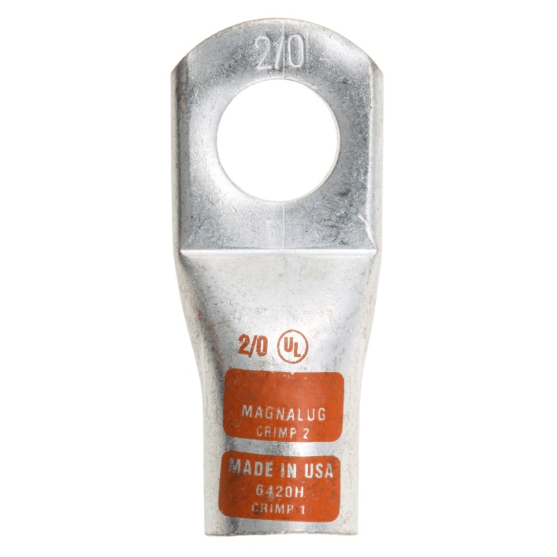 MagnaLug® stud battery straight extra HD lug 2/0 GA X 1/2 orange tin plated copper