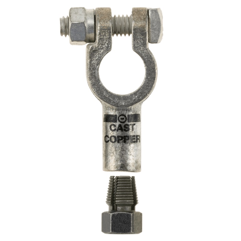 Quick® post battery straight compression terminal 2-1 GA universal pink tin plated copper