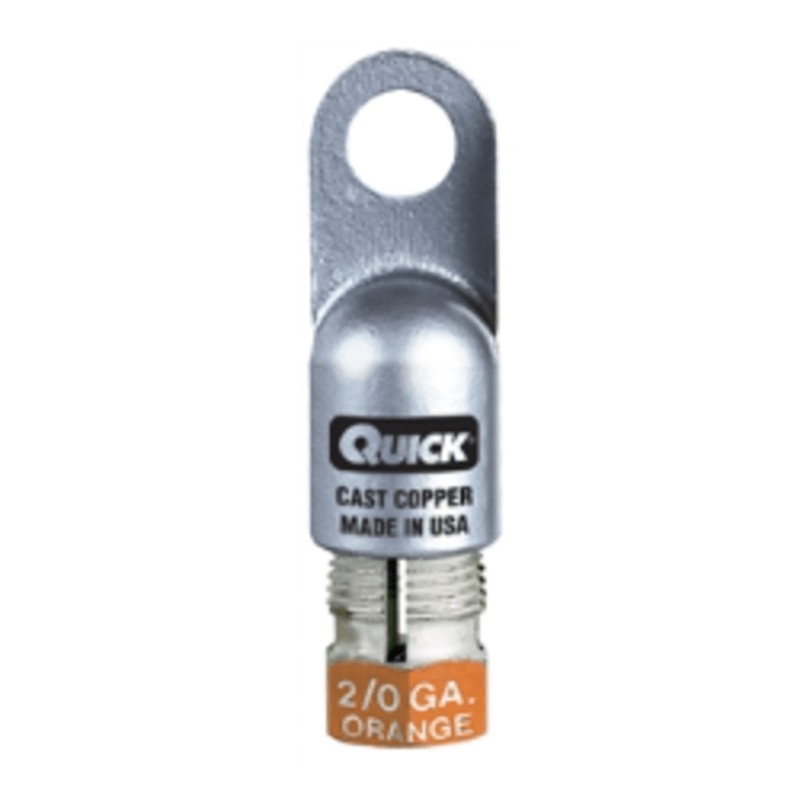 Quick® stud battery straight compression HD lug 2/0 GA X 3/8 orange tin plated copper
