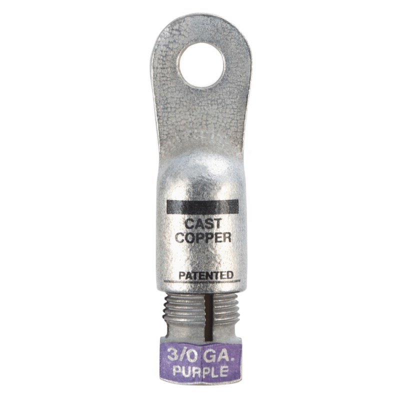 Quick® stud battery straight compression HD lug 3/0 GA X 3/8 purple tin plated copper